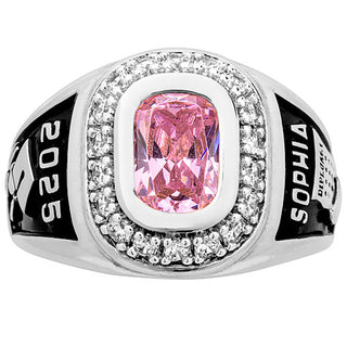 Ladies' Silver Plated CZ Encrusted Traditional Personalized Class Ring