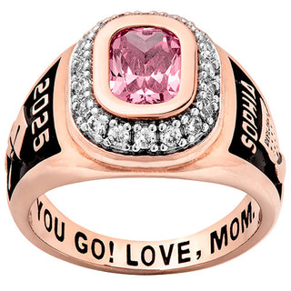 Ladies' 14K Rose Gold Plated CZ Encrusted Traditional Personalized Class Ring