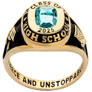 Ladies' 14K Gold Plated Traditional Cushion Birthstone Class Ring