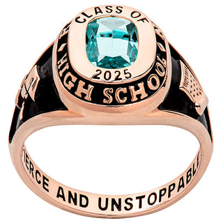 Ladies' 14K Rose Gold Plated Traditional Cushion Birthstone Class Ring
