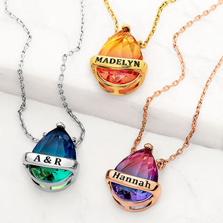 Personalized Banner Iridescent Crystal Teardrop Necklace