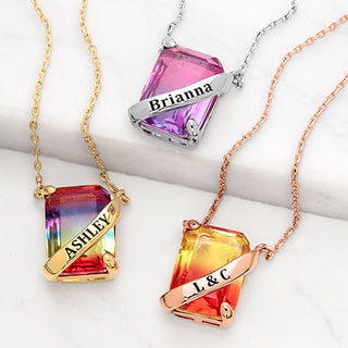 Personalized Banner Iridescent Crystal Emerald cut necklace