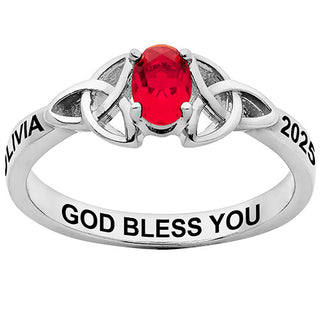 Rhodium Plated Trinity Oval Birthstone Class Ring