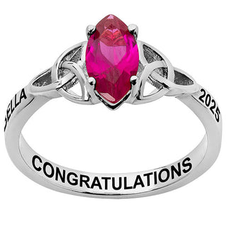 Rhodium Plated Trinity Marquise Birthstone Class Ring