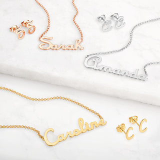 Sterling Silver Script Name Necklace and Initial Earring Set