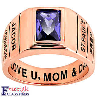 Men's 14K Rose Gold Plated Checkerboard Birthstone Freestyle Class Ring