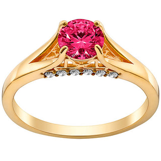 14K Gold Plated Simulated Ruby and Clear Crystal Ring