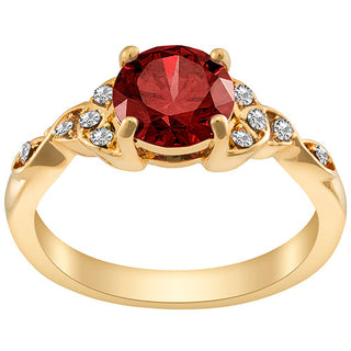 14K Gold Plated Simulated Garnet and Clear Crystal Trinity Knot Ring