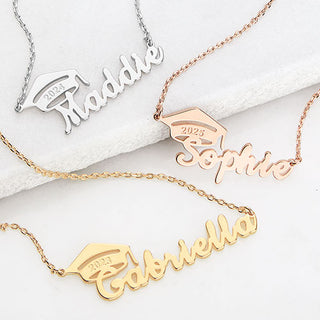 Sterling Silver Name Plaque with Graduation Cap Pendant
