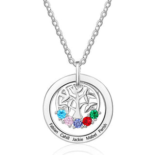 Sterling Silver Engraved Birthstone Tree of Life Necklace