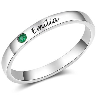 Silver Plated Engraved Birthstone Stackable Band Ring