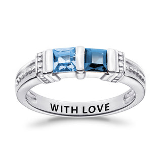 Sterling Silver Square 2 Birthstones Ring