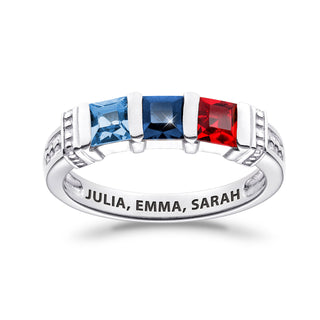 Sterling Silver Square 3 Birthstones Ring