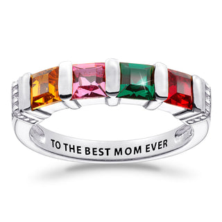 Sterling Silver Square 4 Birthstones Ring
