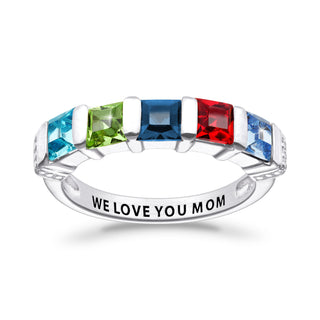 Sterling Silver Square 5 Birthstones Ring