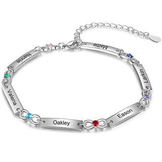 Silver Plated Engraved Bar and Infinity Birthstone Bracelet