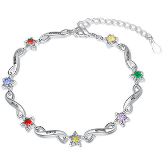 Silver Plated Engraved Infinity and Birthstone Star Bracelet