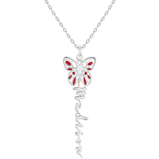 Birth Month Enamel Butterfly Vertical Name Necklace