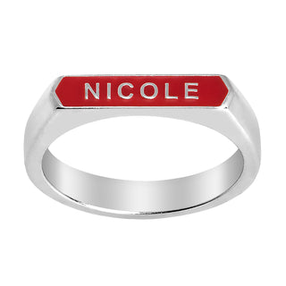 Silver Plated Enamel Name Rectangle Ring