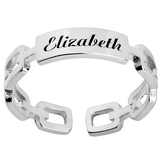 Silver Plated Frozen Paperclip Chain Engraved Ring