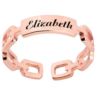 14K Rose Gold Plated Frozen Paperclip Chain Engraved Ring