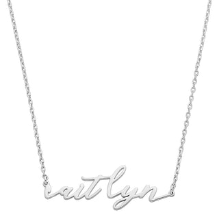Sterling Silver Lowercase Script Name Plaque with Free Fresh Water Pearl Earrings