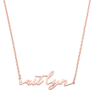 Sterling Silver Lowercase Script Name Plaque with Free Fresh Water Pearl Earrings