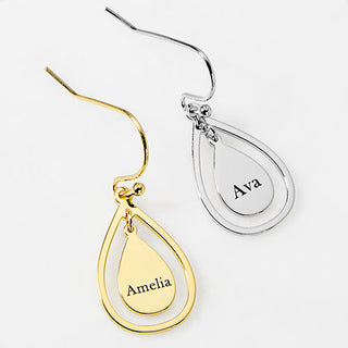 Engraved Double Teardrop Drop Earrings