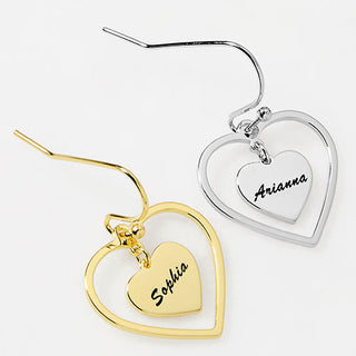 Engraved Double Heart Drop Earrings