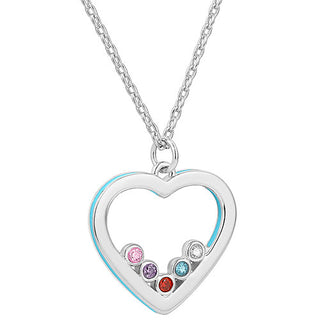 Enamel Open Heart with Birthstones Necklace - 1 to 5 stones
