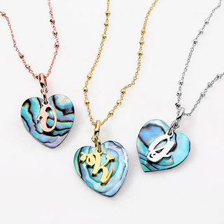 Script Initial Abalone Heart Pendant Necklace