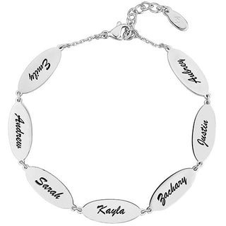 Stainless Steel Engraved Oval Family Name Bracelet