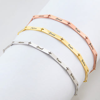 Stainless Steel Engraved Bars Family Name Bracelet