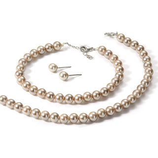 Classic Shell Pearl Earring, Necklace and Bracelet Wardrobe Set - Champagne