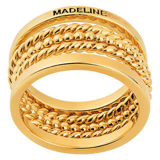 Gold Plated Personalized Roped and Beaded Stackable 5 Ring Set