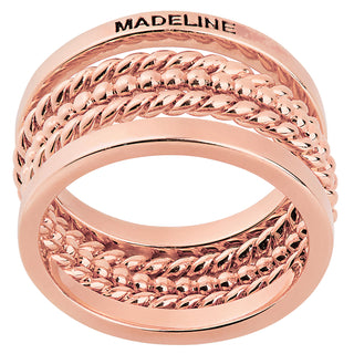 Rose Gold Plated Personalized Roped and Beaded Stackable 5 Ring Set