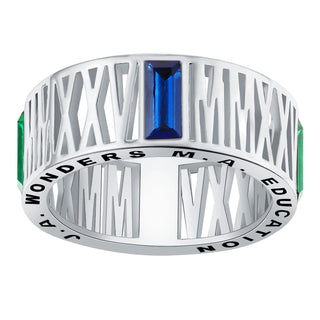 Men's Sterling Silver Roman Numeral 2025 Birthstone Class Ring