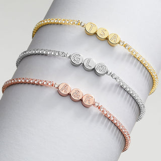Pave CZ Initials Slider Charm Station CZ Tennis Bracelet