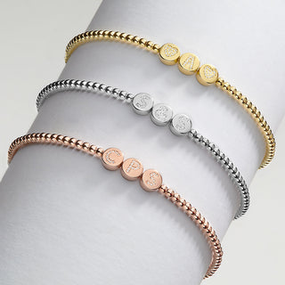 Pave CZ Initials Slider Charm Pave Initials Station Beaded Bracelet