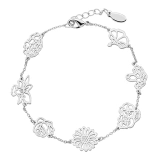 Silver Plated Birthmonth Flower Station Bracelet