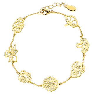 Gold Plated Birthmonth Flower Station Bracelet