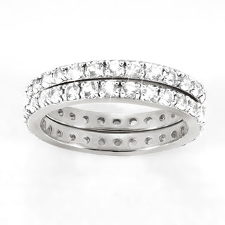 Platinum over Sterling White Topaz Eternity Band - 2pc Set