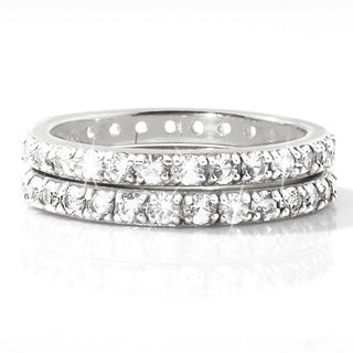 Platinum over Sterling White Topaz Eternity Band - 2pc Set