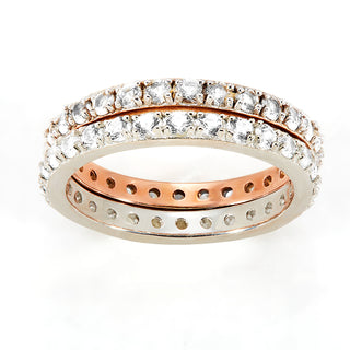 Platinum and Rose Gold over Sterling White Topaz Eternity Band - 2pc Set