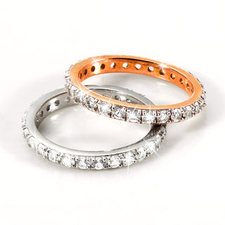 Platinum and Rose Gold over Sterling White Topaz Eternity Band - 2pc Set