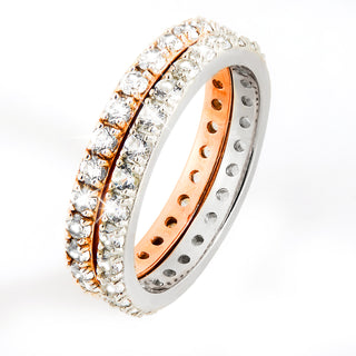 Platinum and Rose Gold over Sterling White Topaz Eternity Band - 2pc Set