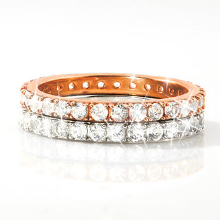 Platinum and Rose Gold over Sterling White Topaz Eternity Band - 2pc Set