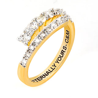 Gold over Sterling Silver Engraved White Topaz Bypass Ring