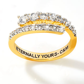 Gold over Sterling Silver Engraved White Topaz Bypass Ring