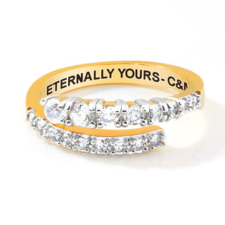 Gold over Sterling Silver Engraved White Topaz Bypass Ring